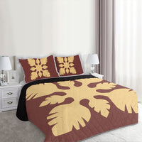 Hawaiian Royal Pattern Quilt Bed Set - Coral - B1 Style - AH - Polynesian Pride