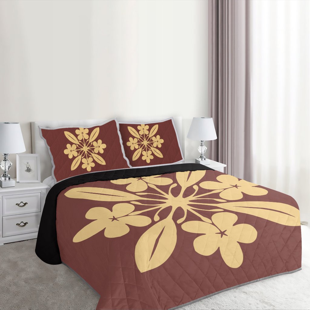Hawaiian Royal Pattern Quilt Bed Set - Coral - L1 Style - AH - Polynesian Pride