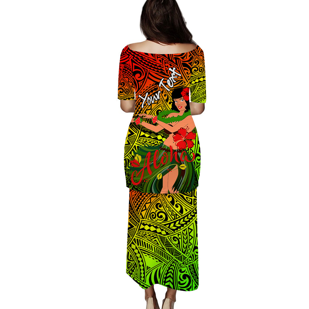 (Custom Personalised) Hawaii Hula Girl Reggae Puletasi Dress - LT2 Women RAGGAE - Polynesian Pride