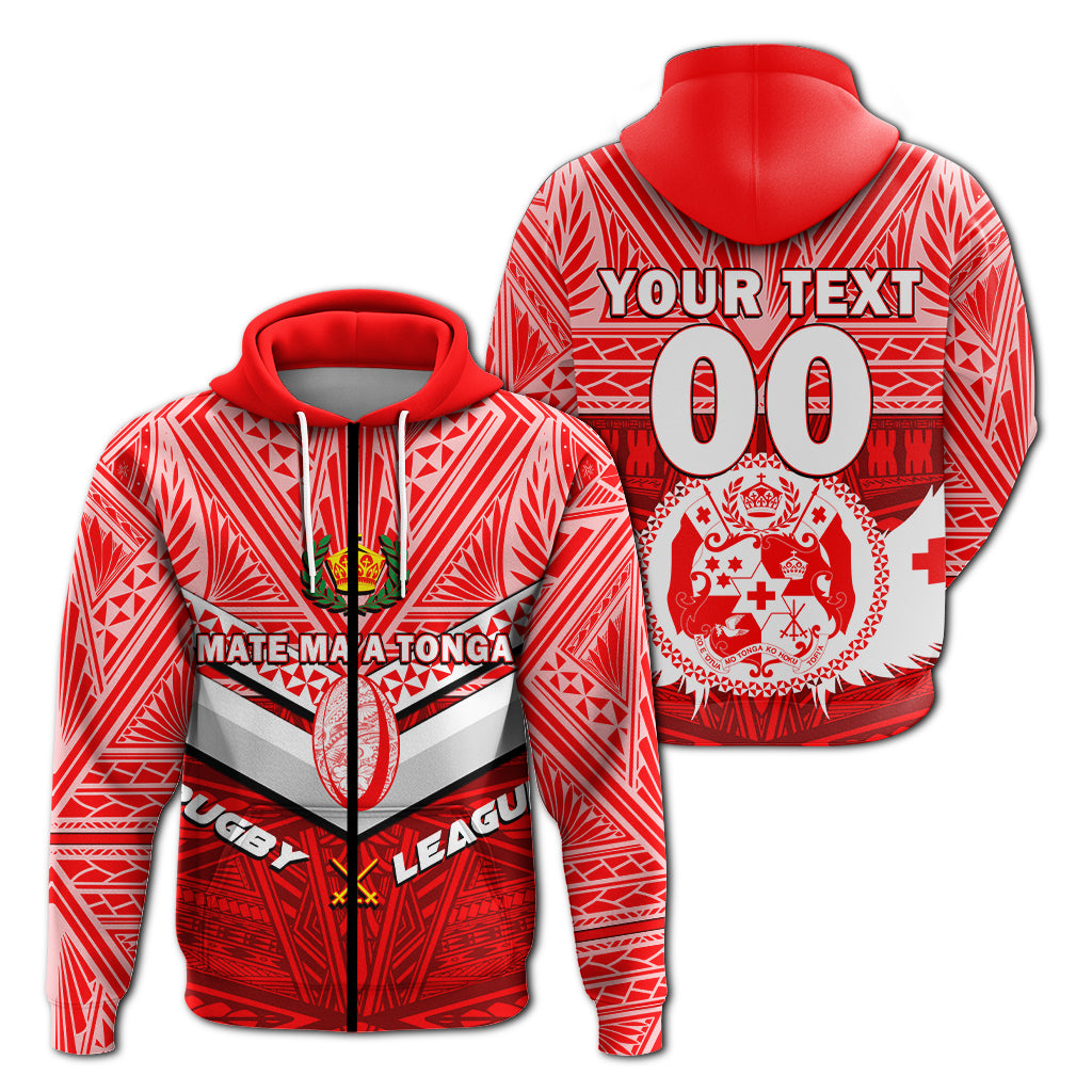 Custom Tonga Rugby Mate Maa Tonga Tapa Pattern Hoodie LT2 Zip Hoodie RED - Polynesian Pride