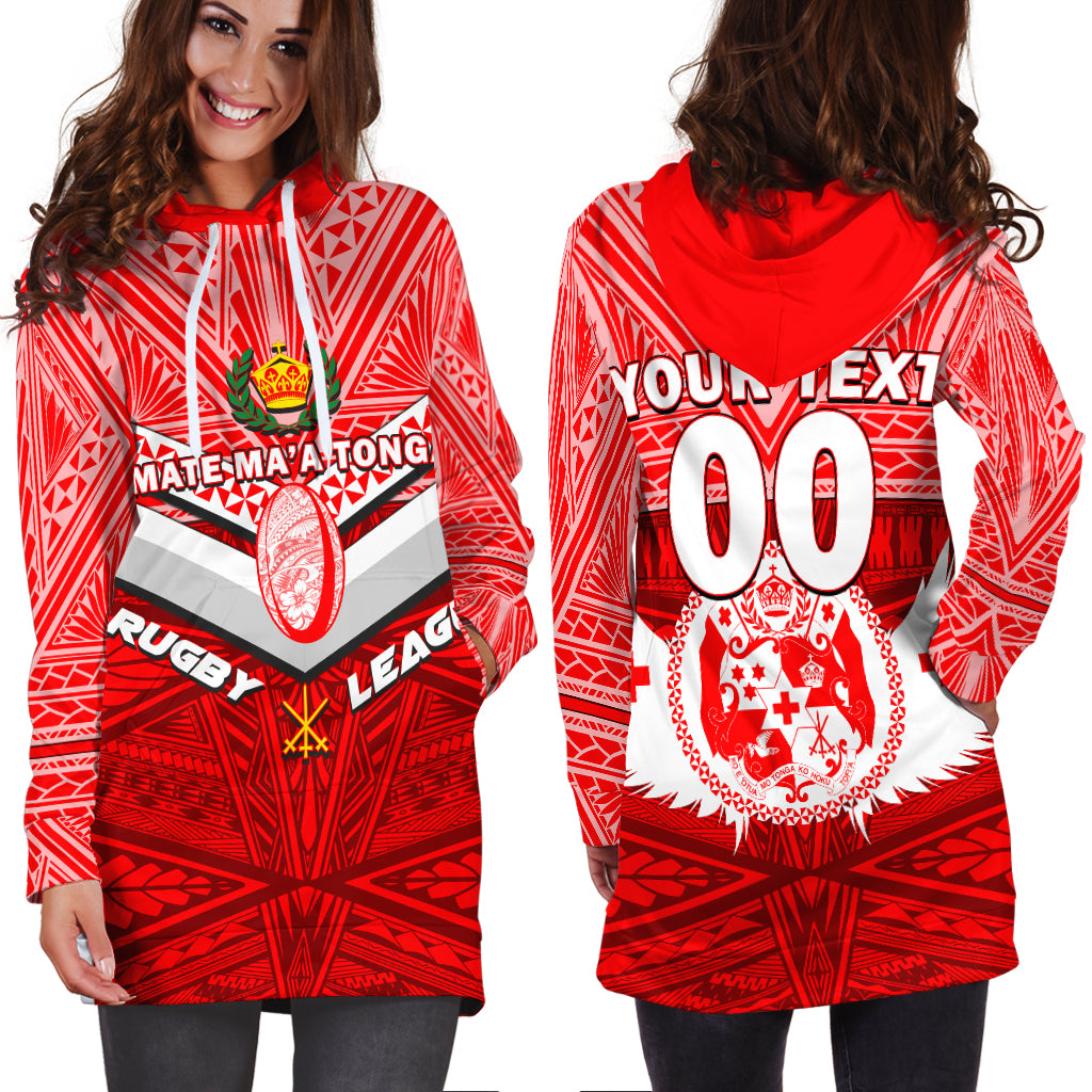 (Custom Personalised) Tonga Rugby Mate Ma'a Tonga Tapa Pattern Hoodie Dress - LT2 - Polynesian Pride