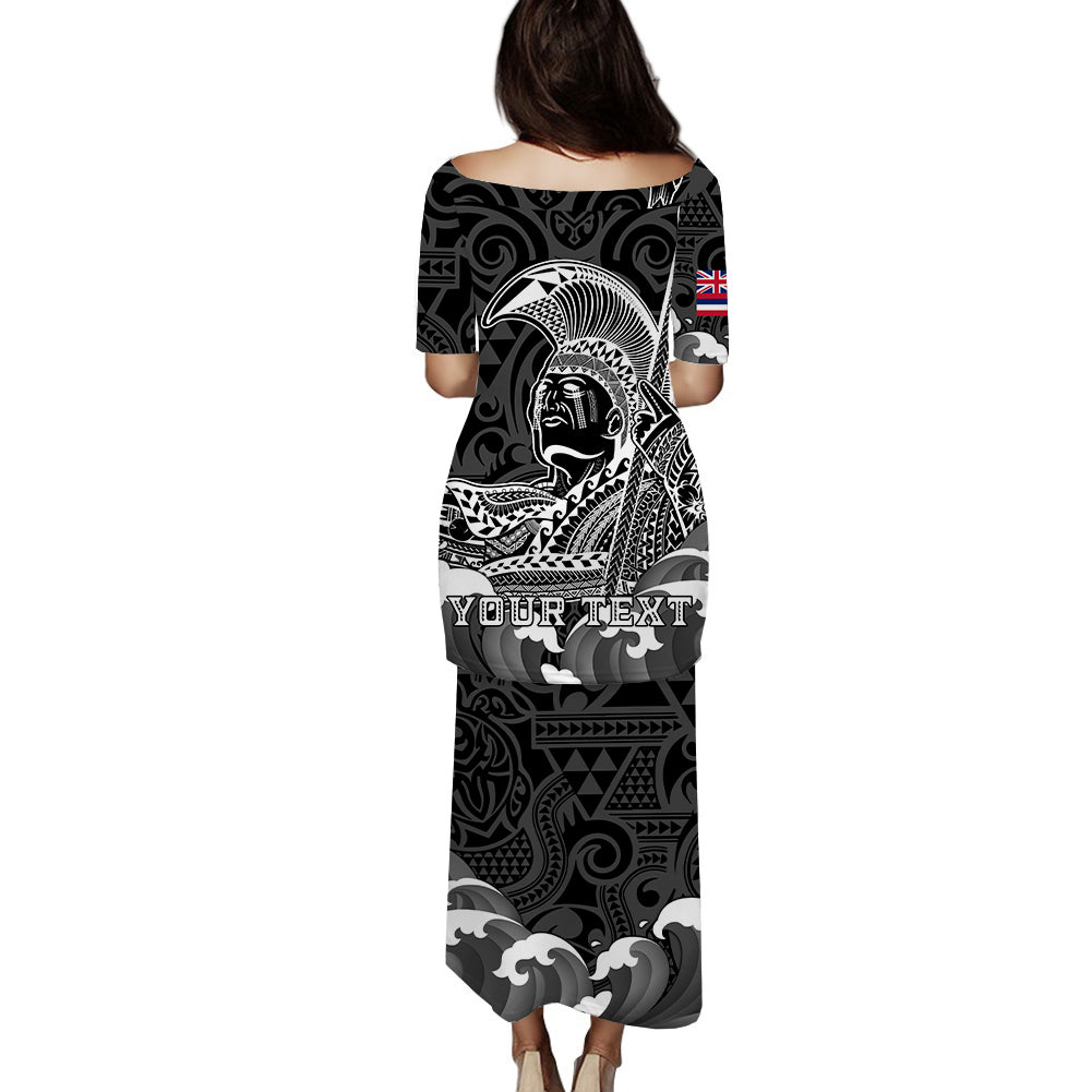 (Custom Personalised) Hawaii King Kamehameha Aloha Hawai'i Nei Puletasi Dress - LT2 Women BLACK - Polynesian Pride