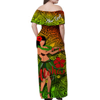 (Custom Personalised) Hawaii Hula Girl Reggae Off Shoulder Long Dress - LT2 Women REGGAE - Polynesian Pride
