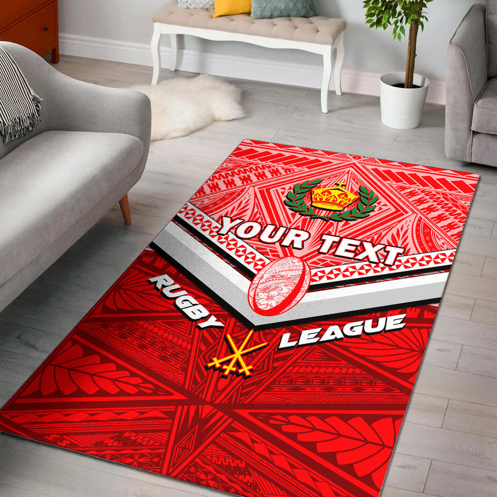 (Custom Personalised) Tonga Rugby Mate Ma'a Tonga Tapa Pattern Area Rug - LT2 RED - Polynesian Pride