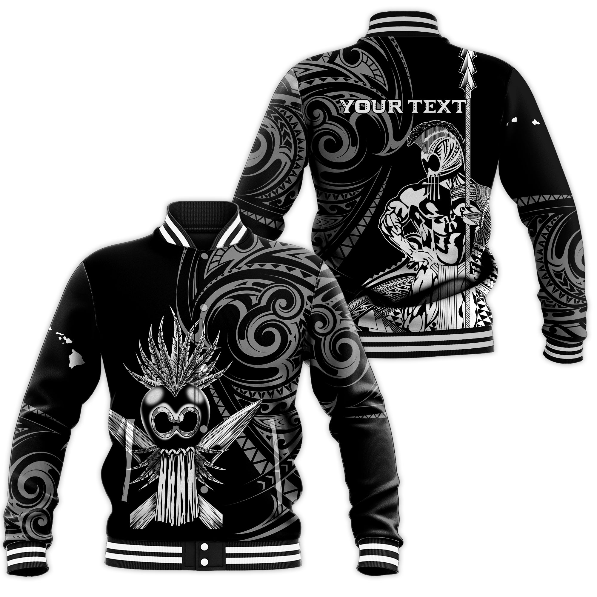 (Custom Personalised) Hawaii Ikaika Warrior Baseball Jacket - LT2 Unisex BLACK - Polynesian Pride