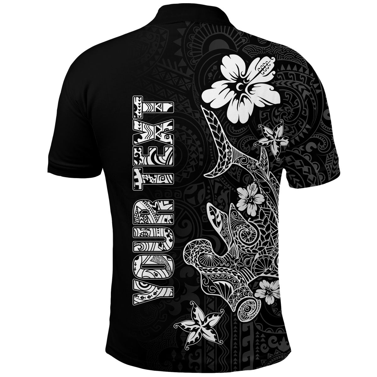 Custom Hawaii Hammerhead Shark Hibiscus Hawaii Pattern Polo Shirt LT2 BLACK - Polynesian Pride