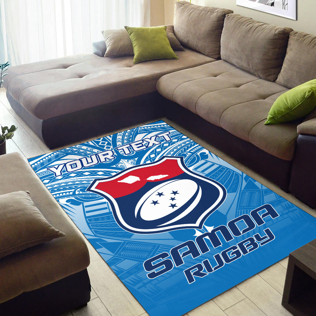 (Custom Personalised) Samoa Rugby Toa Samoa Blue Style Area Rug - LT2 BLUE - Polynesian Pride