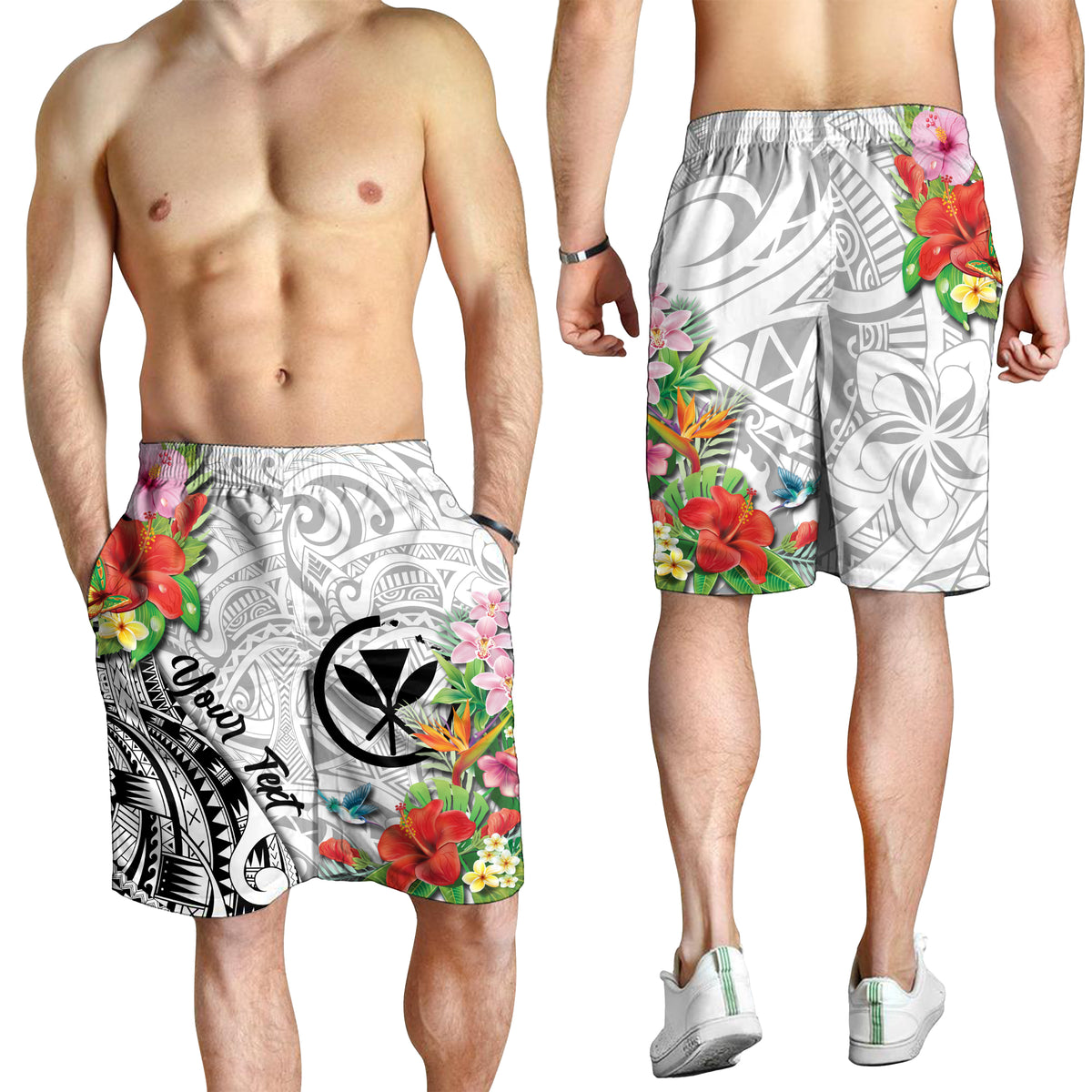 (Custom Personalised) Hawaii Hibiscus Kanaka Polynesia Men Short - LT2 WHITE - Polynesian Pride