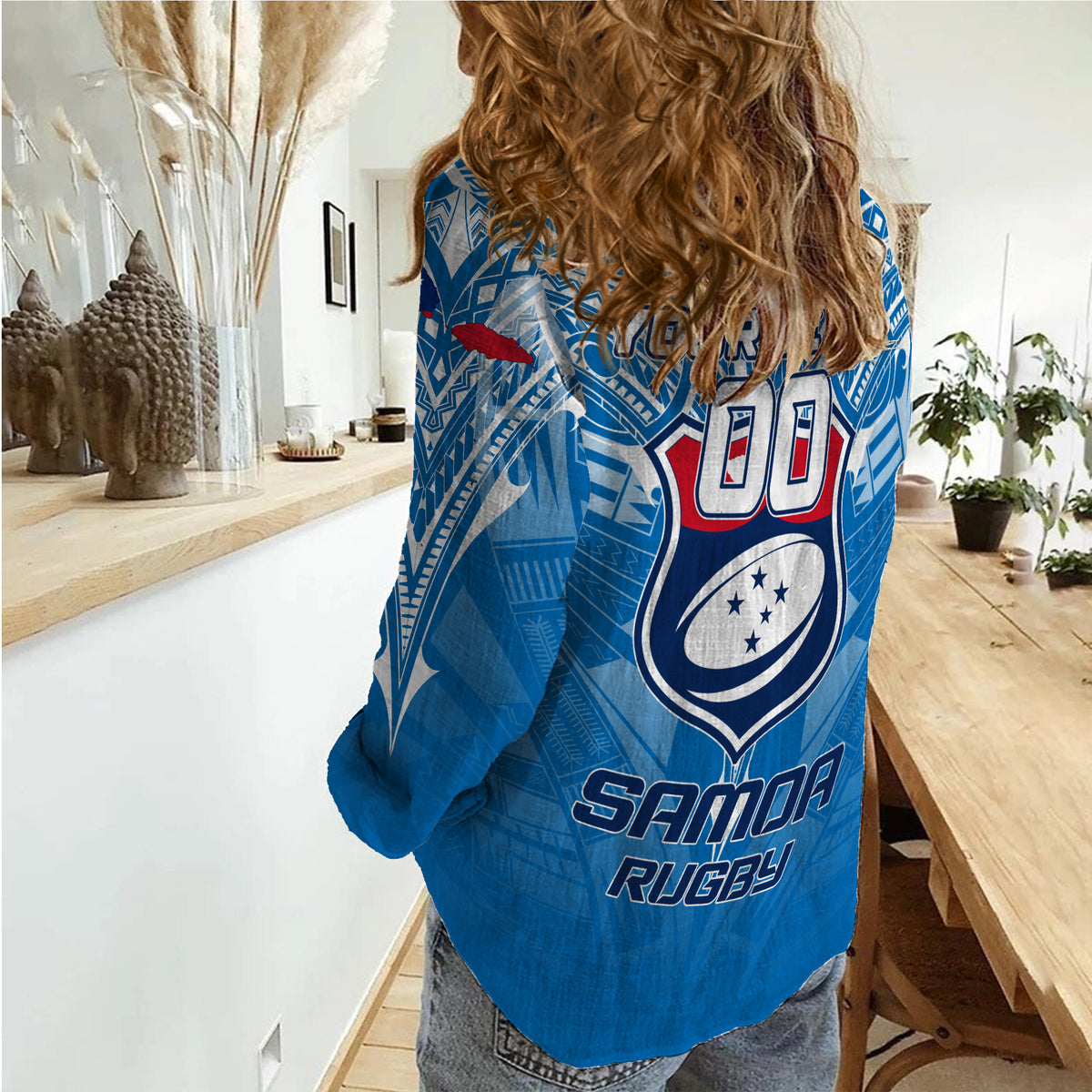 (Custom Personalised) Samoa Rugby Toa Samoa Blue Style Women Casual Shirt - LT2 Female BLUE - Polynesian Pride