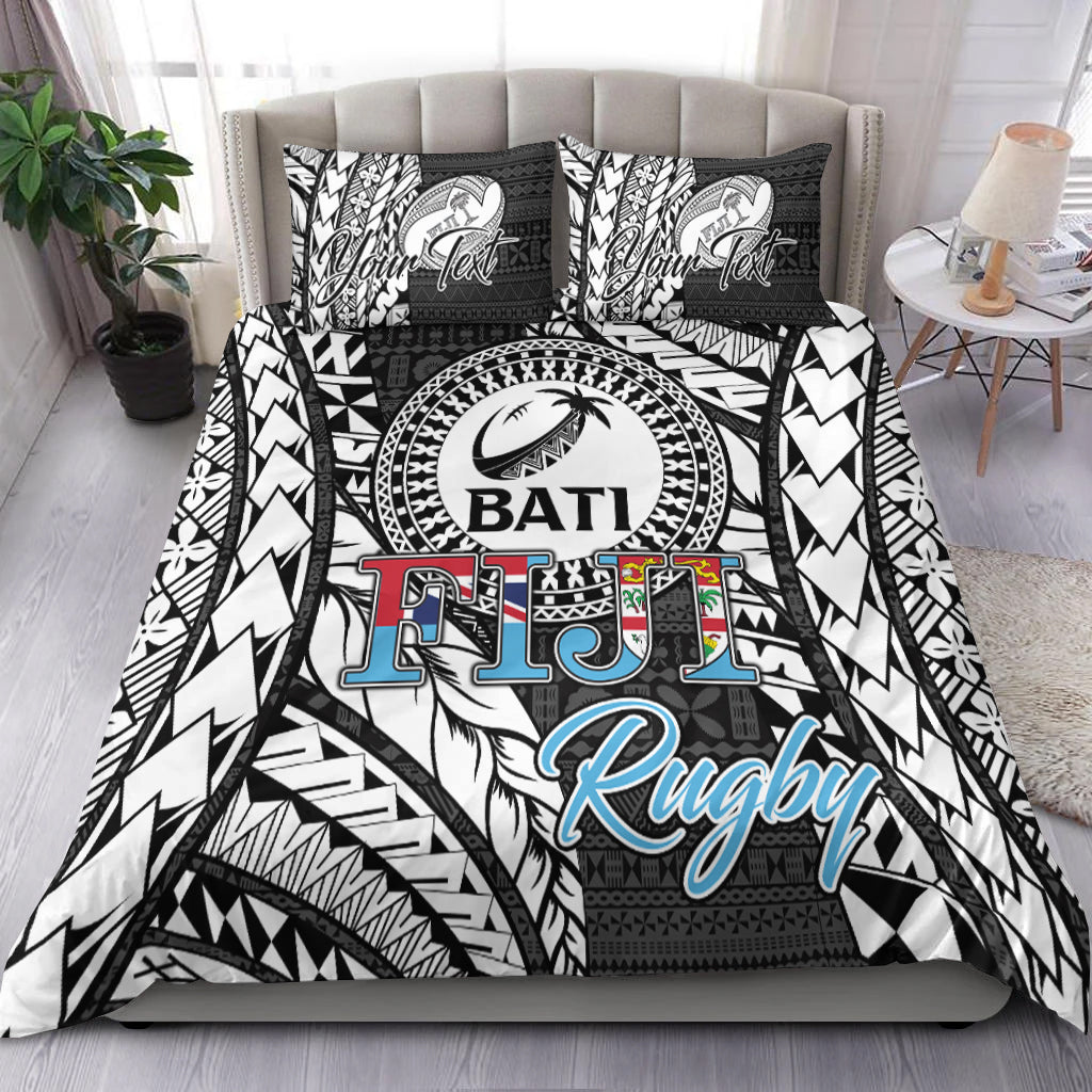 (Custom Personalised) Fiji Rugby Bati Tapa Pattern Bedding Set - LT2 BLACK - Polynesian Pride