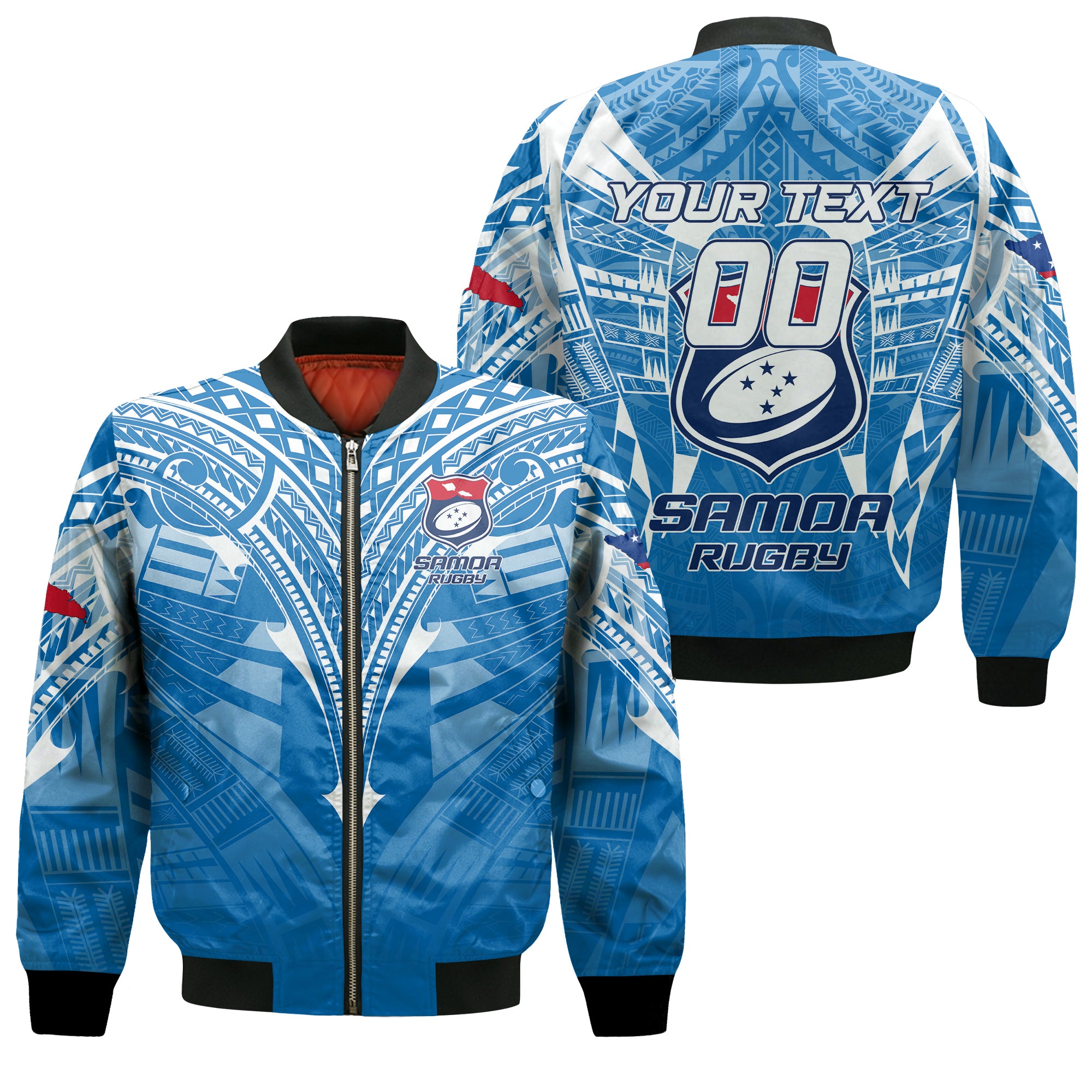 (Custom Personalised) Samoa Rugby Toa Samoa Blue Style Bomber Jacket - LT2 Unisex BLUE - Polynesian Pride