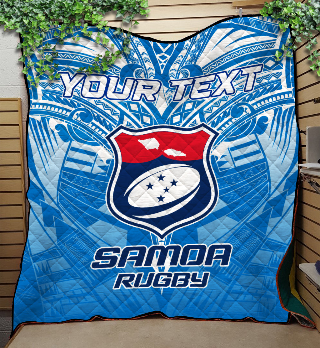 (Custom Personalised) Samoa Rugby Toa Samoa Blue Style Quilt - LT2 RED - Polynesian Pride