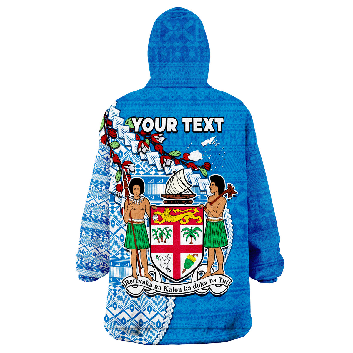 (Custom Personalised) Fiji Fijian Drua Mix Tagimaucia Flower Blue Style Wearable Blanket Hoodie LT14 - Polynesian Pride