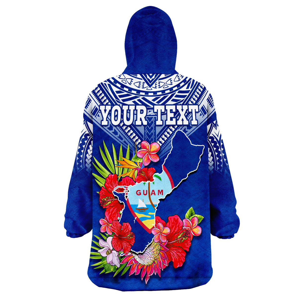 (Custom Personalised) Guam Chamorro Guaman Latte Stone Tropical Flowers Blue Version Wearable Blanket Hoodie LT14 - Polynesian Pride