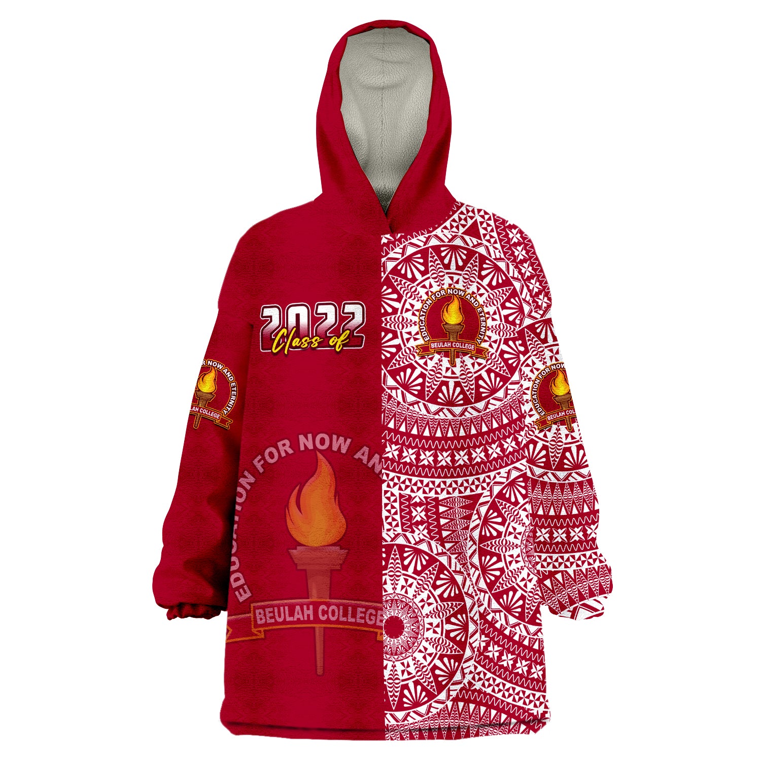 (Custom Text And Number) Beulah Tonga College Class Of Year Tongan Ngatu Pattern Wearable Blanket Hoodie LT14 Unisex One Size - Polynesian Pride