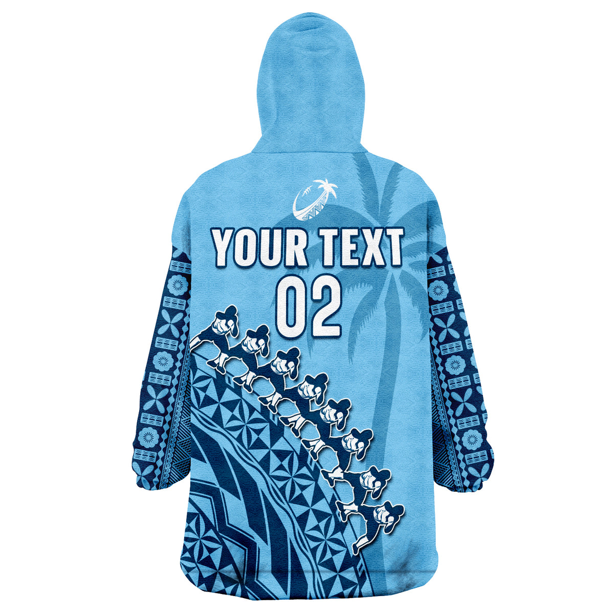 (Custom Text And Number) Fiji Rugby Fijian Cibi Dance Tapa Pattern Blue Wearable Blanket Hoodie LT14 - Polynesian Pride