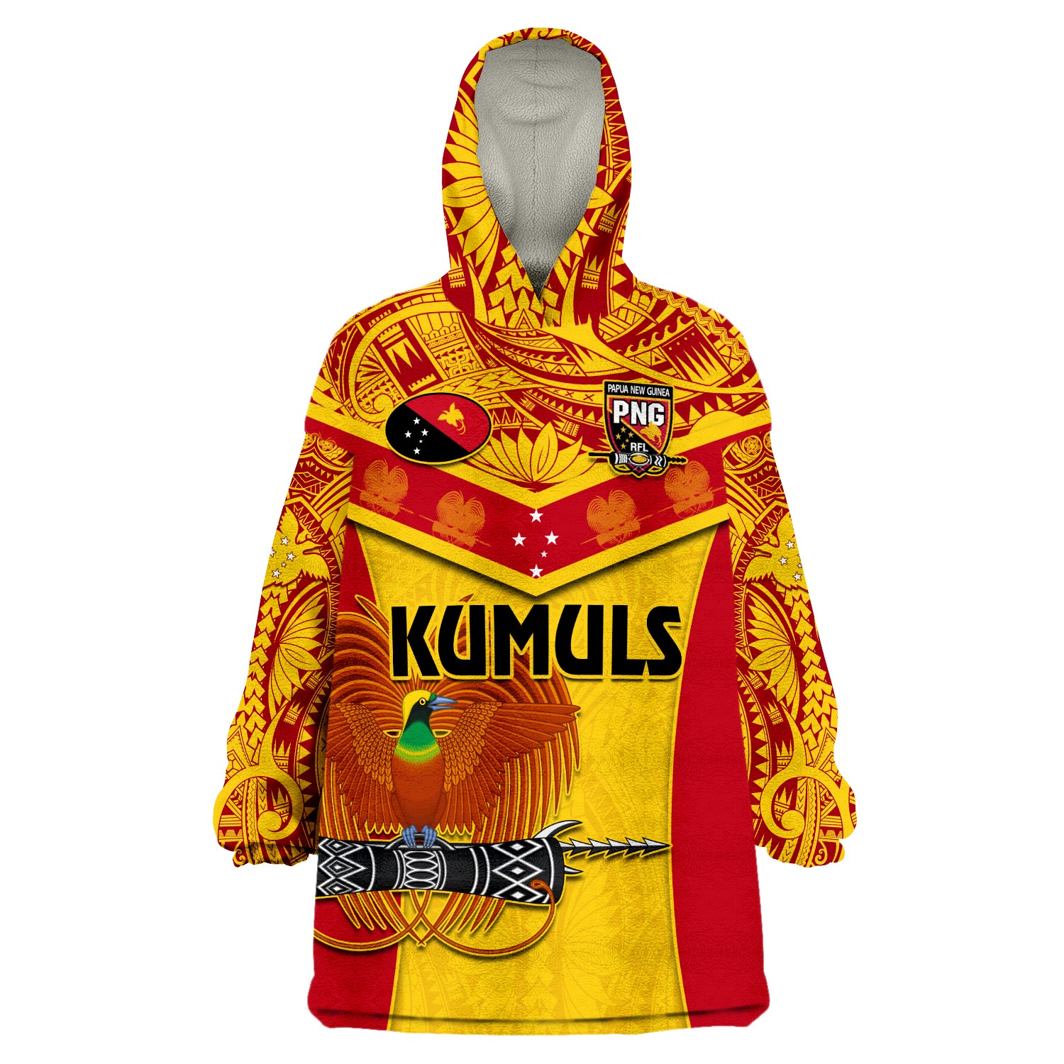 (Custom Text And Number) Papua New Guinea Rugby PNG Kumuls Bird Of Paradise Yellow Wearable Blanket Hoodie LT14 Unisex One Size - Polynesian Pride