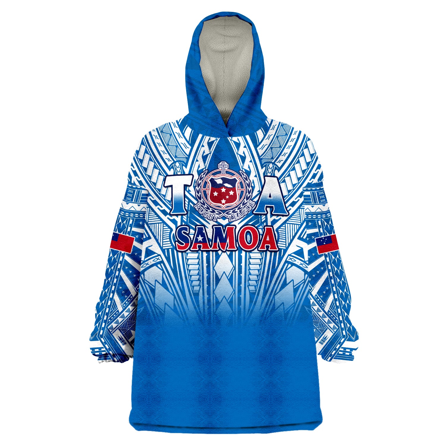 (Custom Text And Number) Samoa Rugby Toa Samoa Polynesian Pacific Blue Version Wearable Blanket Hoodie LT14 Unisex One Size - Polynesian Pride