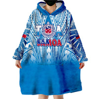 (Custom Text And Number) Samoa Rugby Toa Samoa Polynesian Pacific Blue Version Wearable Blanket Hoodie LT14 - Polynesian Pride