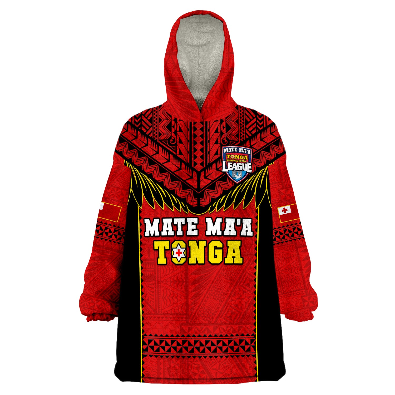 (Custom Text And Number) Tonga Rugby Mate Maa Tonga Pacific Ngatu Black Wearable Blanket Hoodie LT14 Unisex One Size - Polynesian Pride