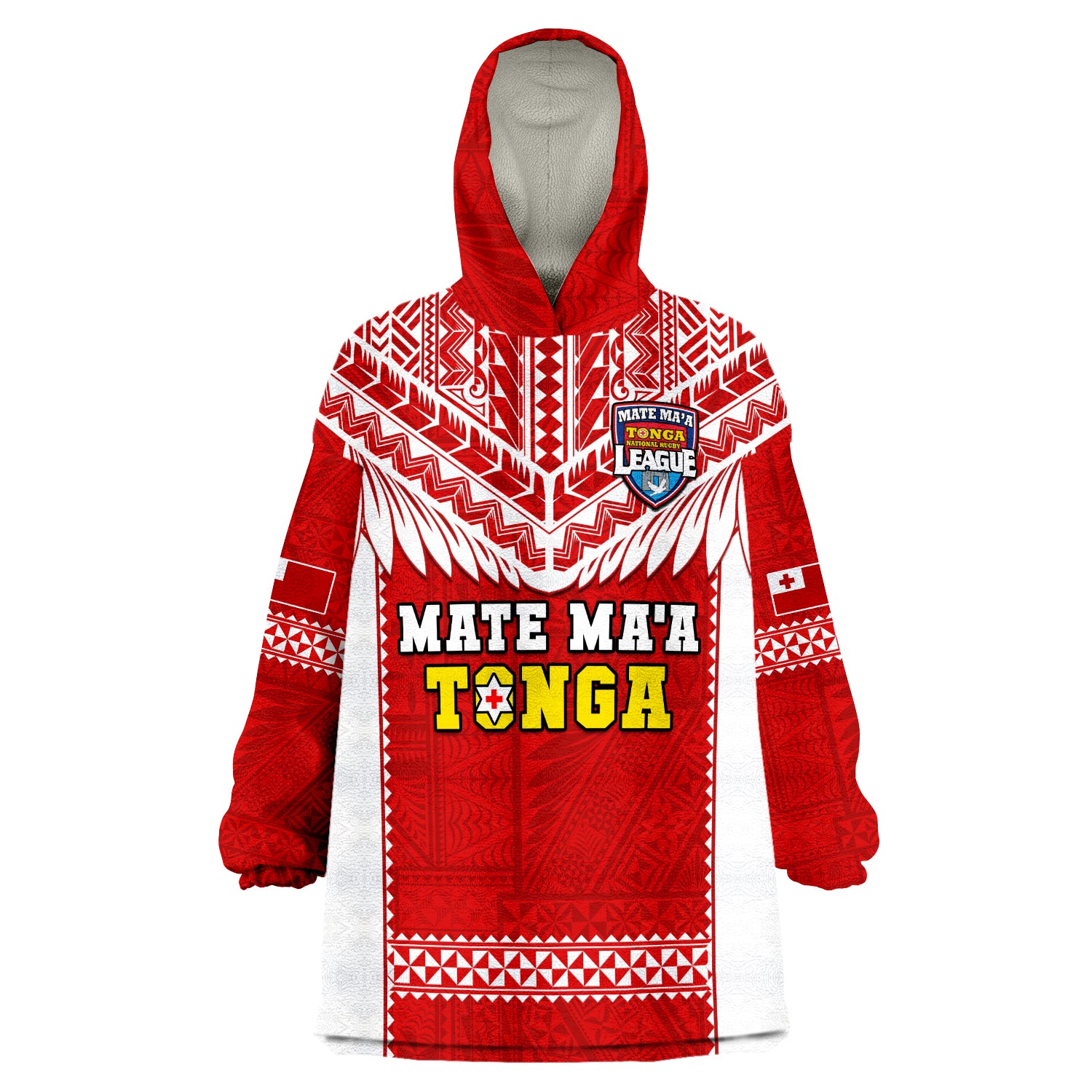 (Custom Text And Number) Tonga Rugby Mate Maa Tonga Pacific Ngatu White Wearable Blanket Hoodie LT14 Unisex One Size - Polynesian Pride