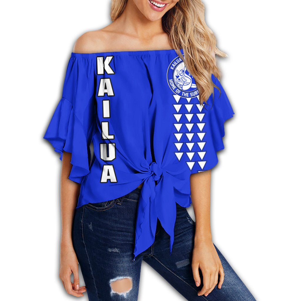 (Personalised) Hawaii - Kailua High Custom Your Class Off Shoulder Waist Wrap Top AH Female Blue - Polynesian Pride