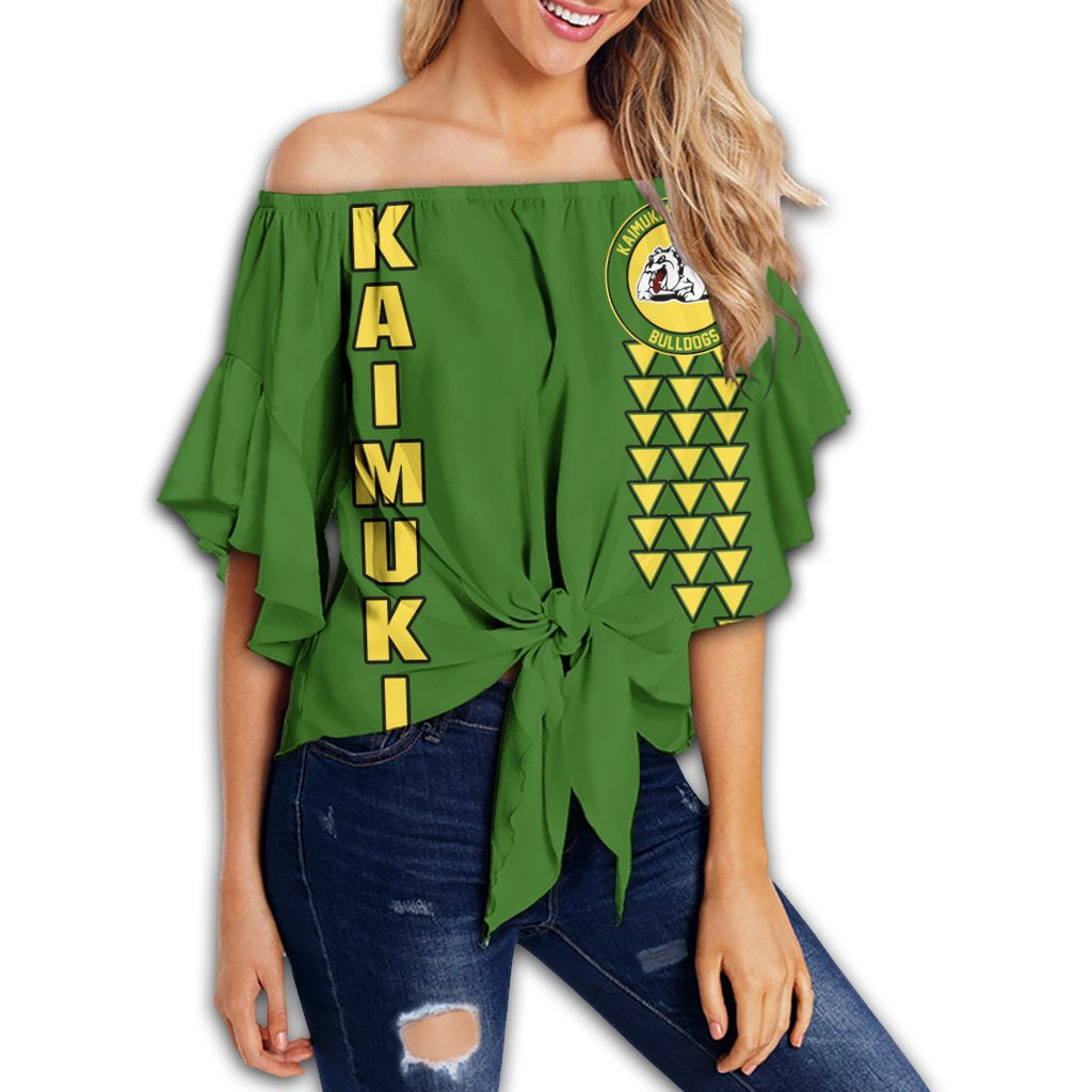(Personalised) Hawaii - Kaimuki High Custom Your Class Off Shoulder Waist Wrap Top AH Female Green - Polynesian Pride