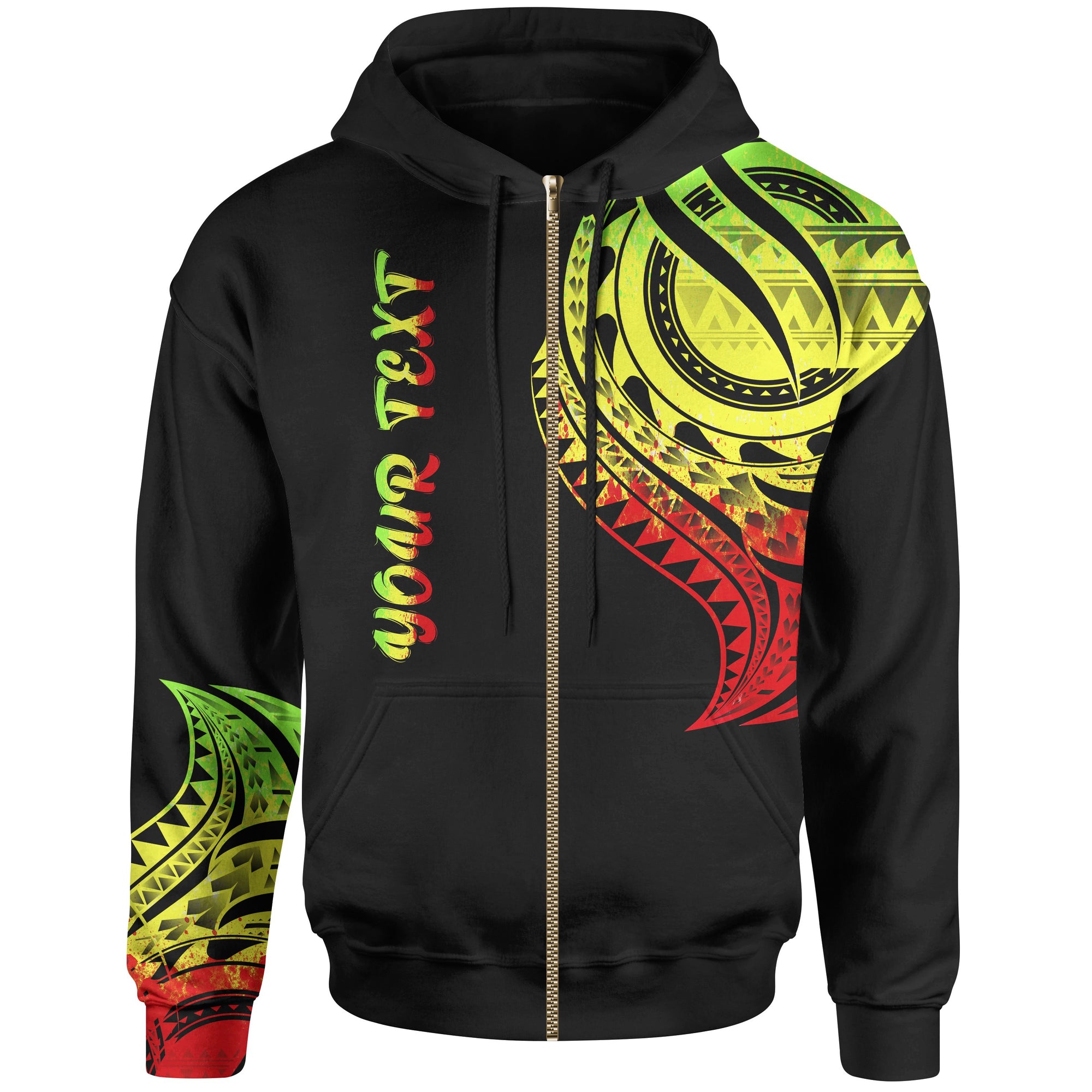 Fiji Custom Zip Hoodie Fiji Tatau Reggae Patterns Unisex Black - Polynesian Pride