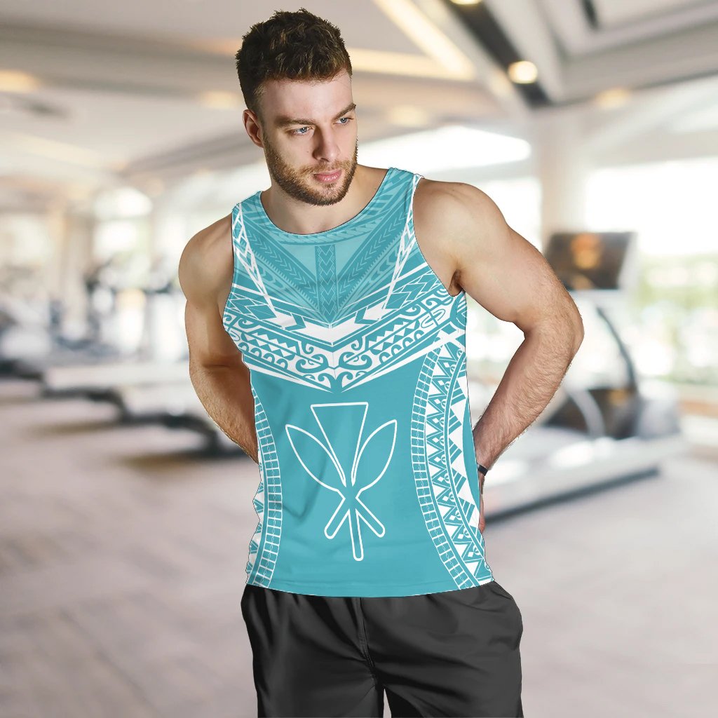 Hawaiian Kanaka Map Football Jersey Men's Tank Top - Cyan - Roger Style - AH - Polynesian Pride