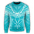 Hawaiian Kanaka Map Football Jersey Sweatshirt - Cyan And White - Roger Style - AH - Polynesian Pride