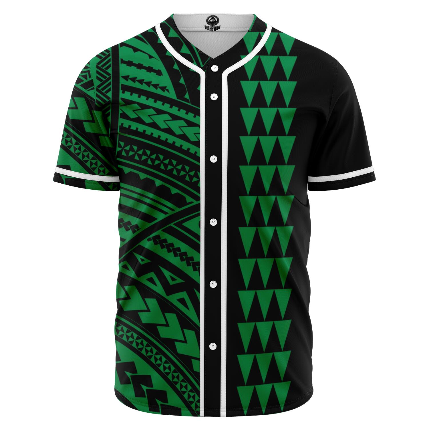 Hawaii Polynesian Kakau Baseball Jersey - Freestyle - Green Green - Polynesian Pride