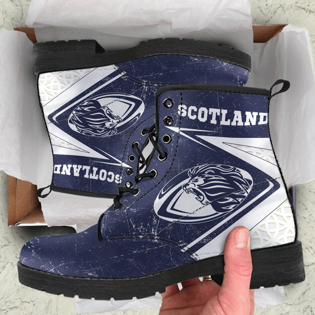 Scotland Rugby Leather Boots - Celtic Scottish Rugby Ball Lion Ver Black - Polynesian Pride