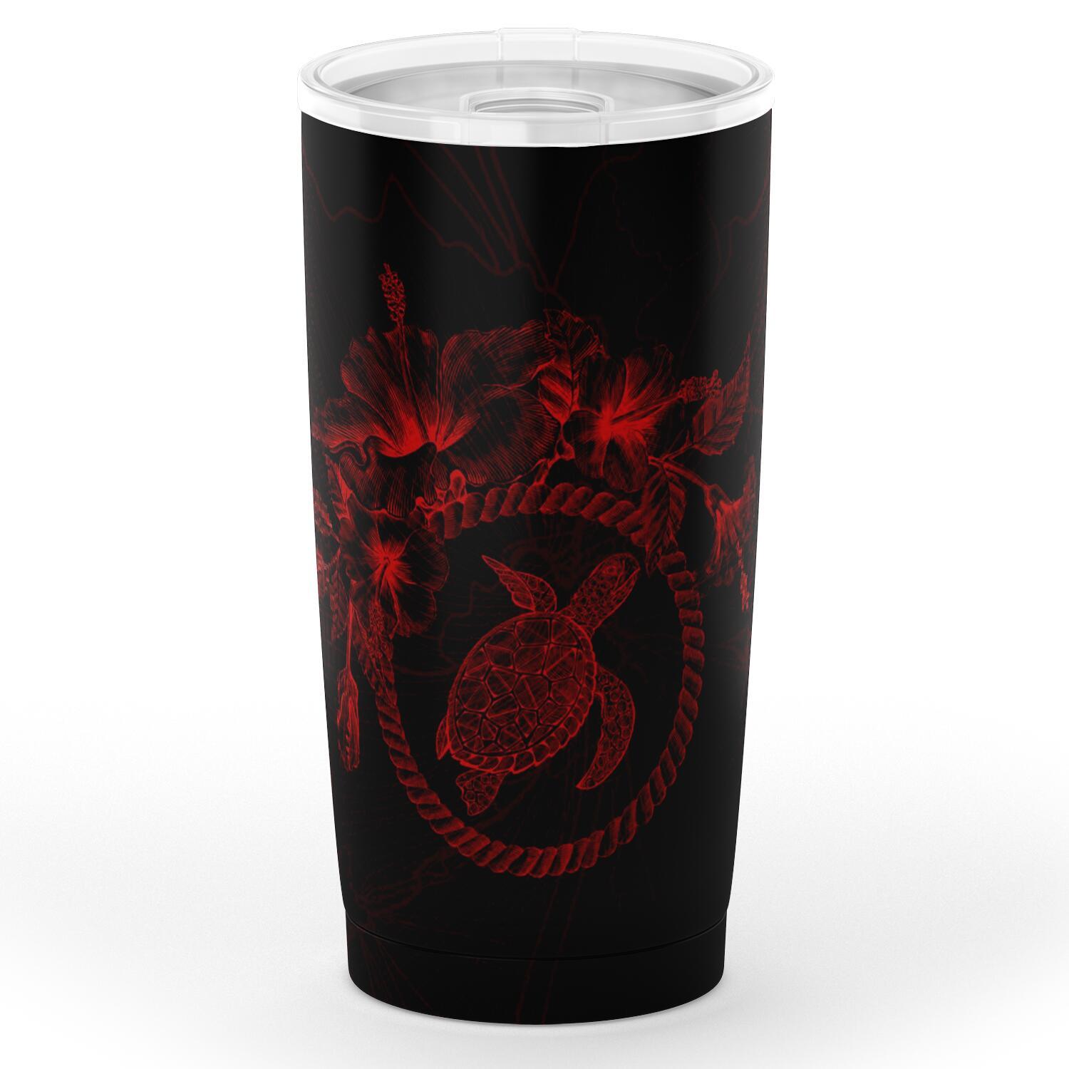 Polynesian Tumbler - Red Turtle Hibiscus Flower Frame Vintage