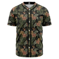 Tropical Hibiscus Monstera Leaf Baseball Jersey Black - Polynesian Pride