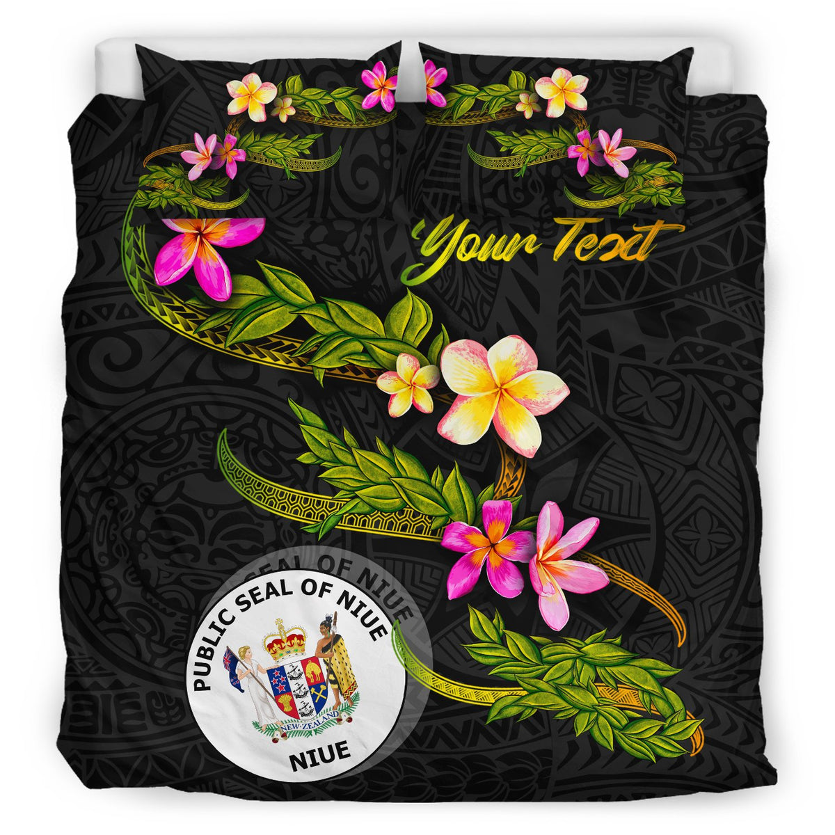 Niue Polynesian Custom Personalised Bedding Set - Plumeria Tribal - Polynesian Pride