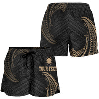 Nauru Polynesian Custom Personalised Women's Shorts - Gold Tribal Wave - Polynesian Pride