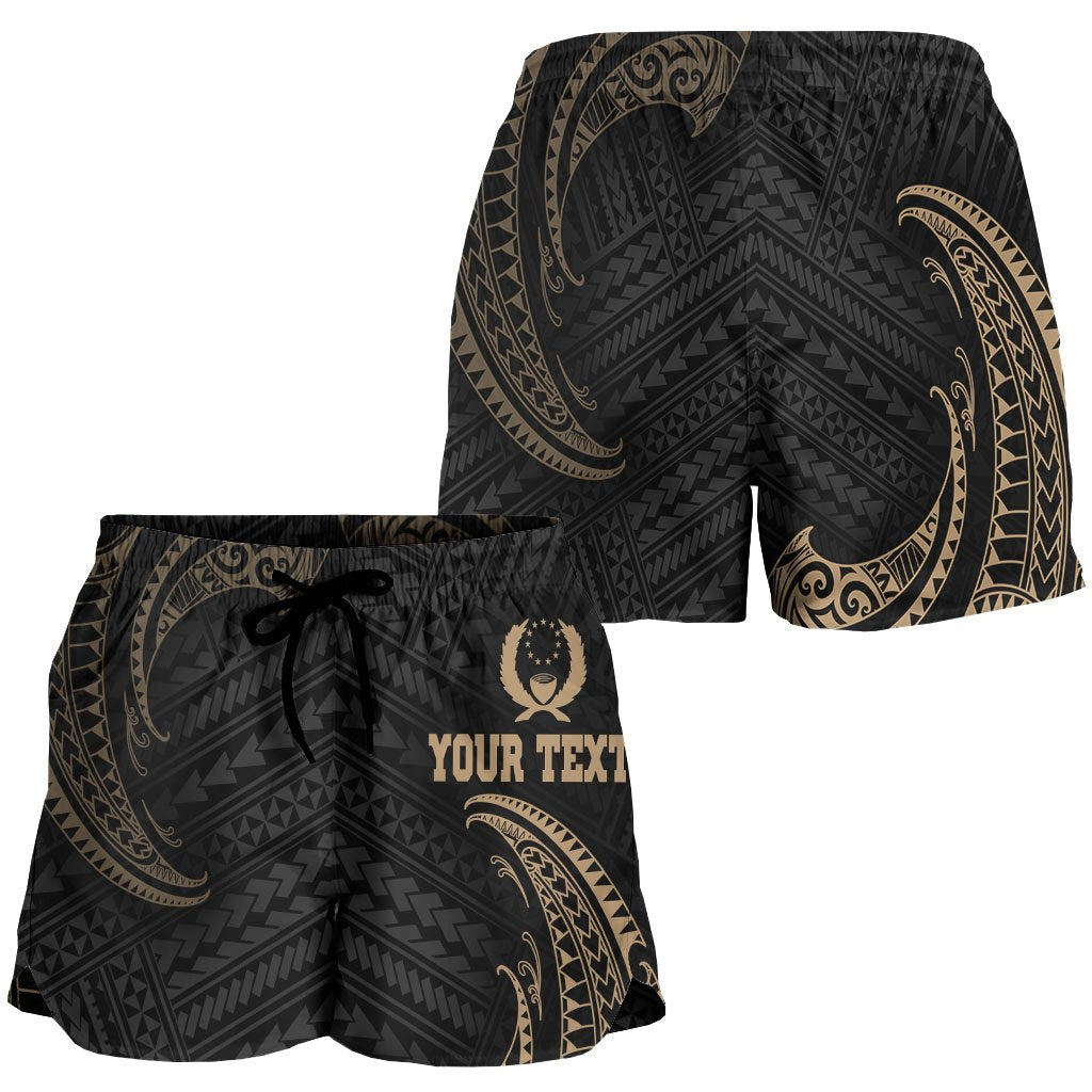 Pohnpei Polynesian Custom Personalised Women's Shorts - Gold Tribal Wave - Polynesian Pride
