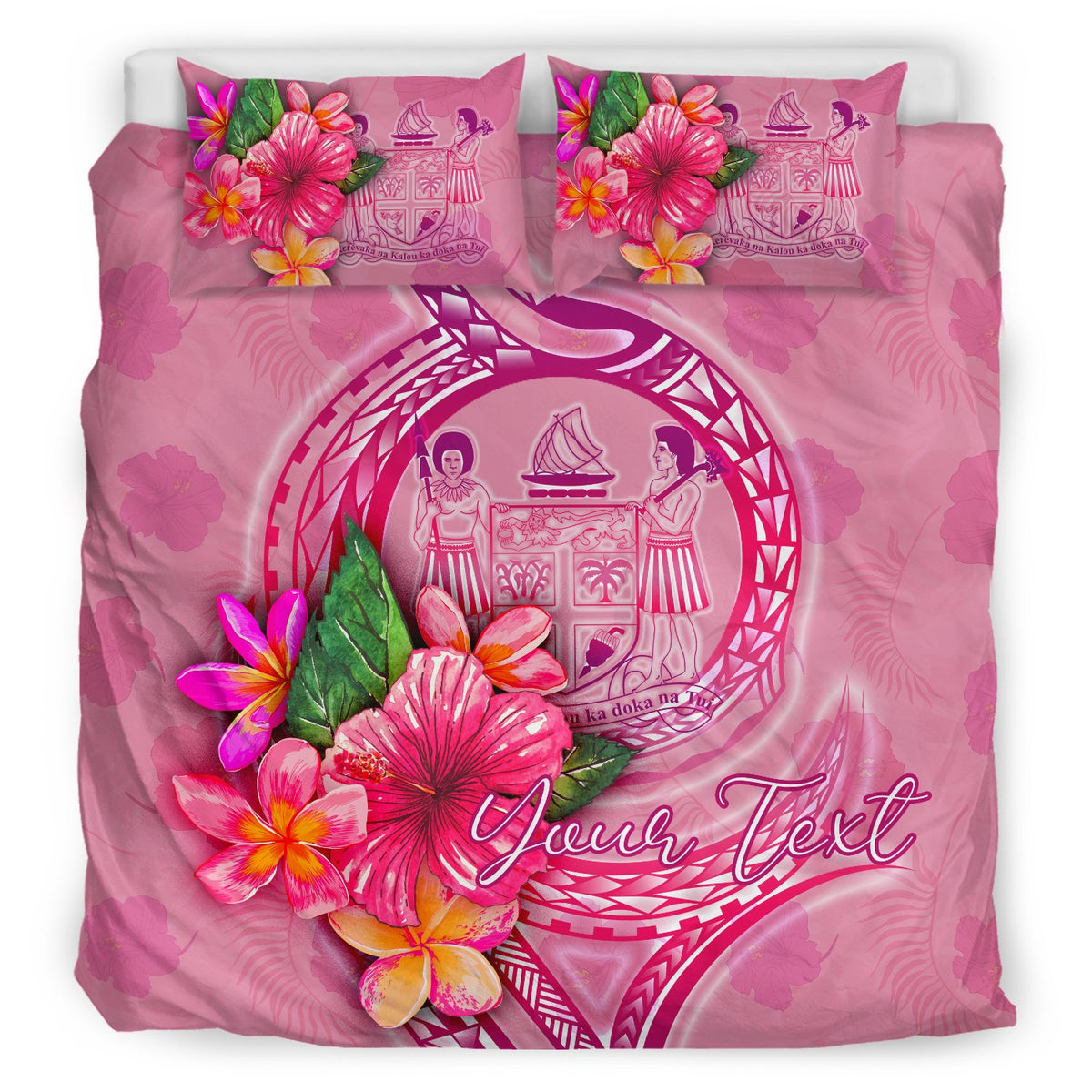 Fiji Polynesian Custom Personalised Bedding Set - Floral With Seal Pink - Polynesian Pride