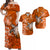 Custom Matching Hawaiian Outfits For Couples Polynesia Orange Sea Turtle Honu and Hibiscus Dress and Hawaiian Shirt LT13 Orange - Polynesian Pride