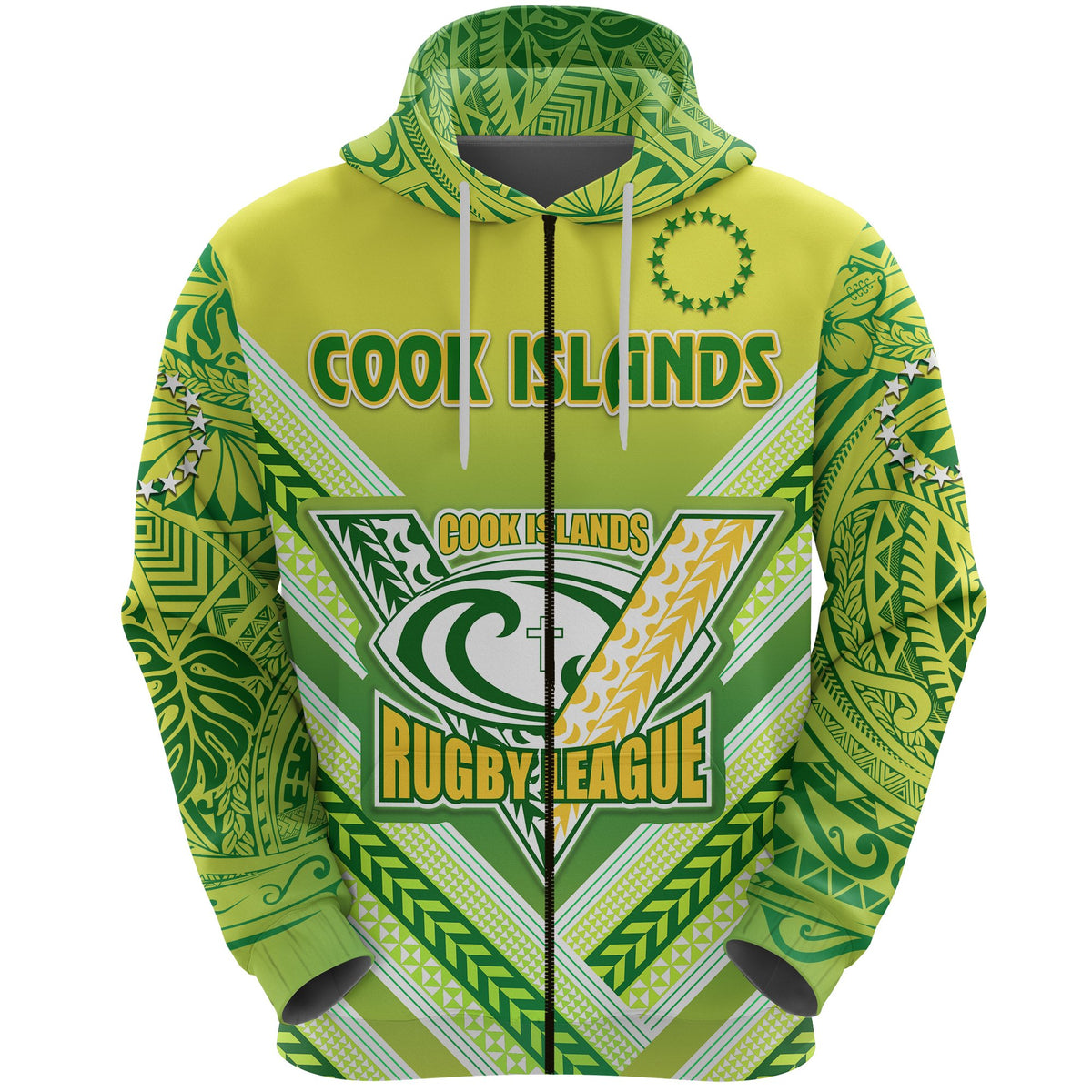 Cook Islands Rugby Zip Hoodie Creative Style Unisex Green - Polynesian Pride