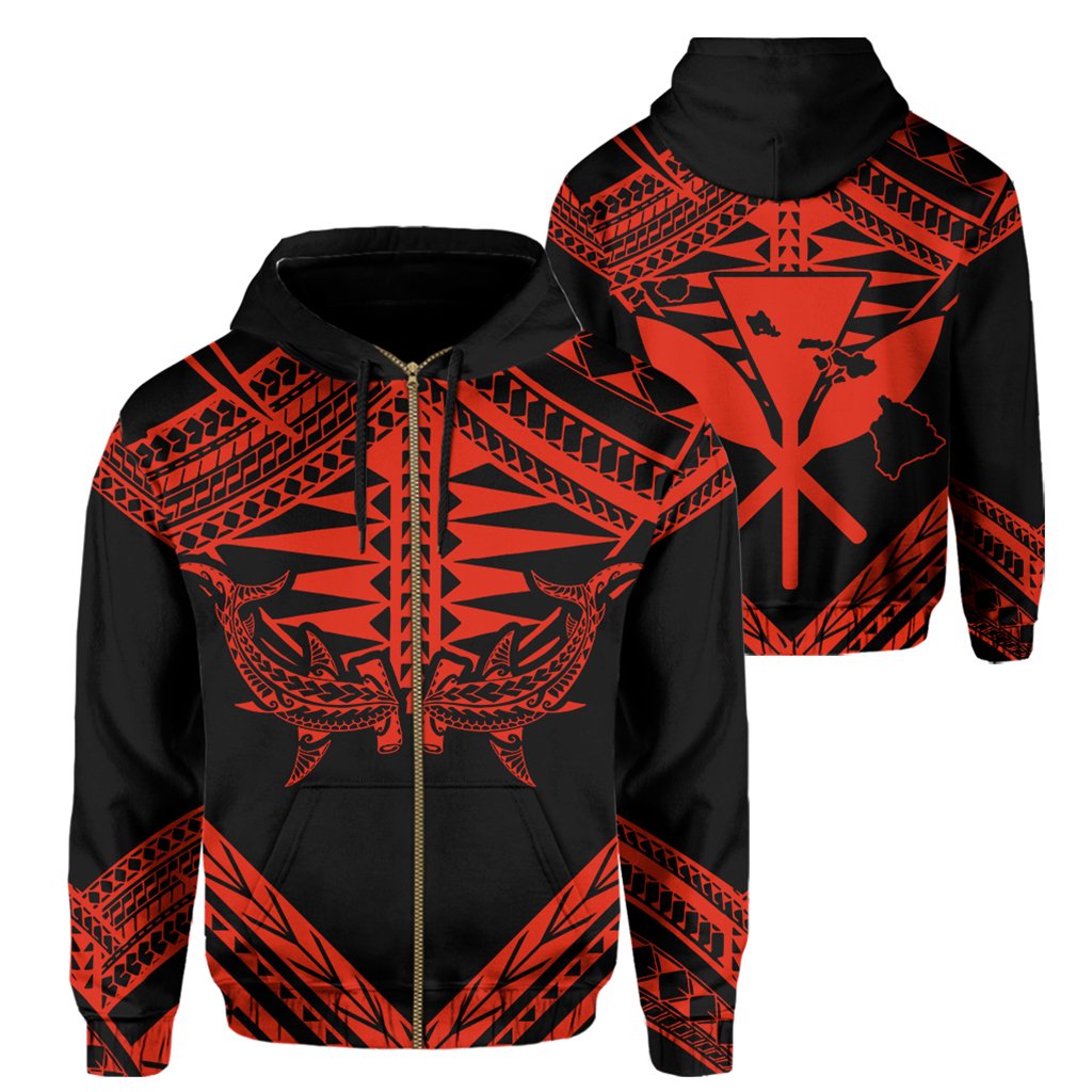 Hawaii Shark Polynesian Kanaka Red Hoodie (Zip up) Candy Style Unisex Black - Polynesian Pride