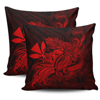 Hula Girl Hibiscus Kanaka Poly Pillow Covers - Red 18'' x 18'' Set Of 2 Red - Polynesian Pride