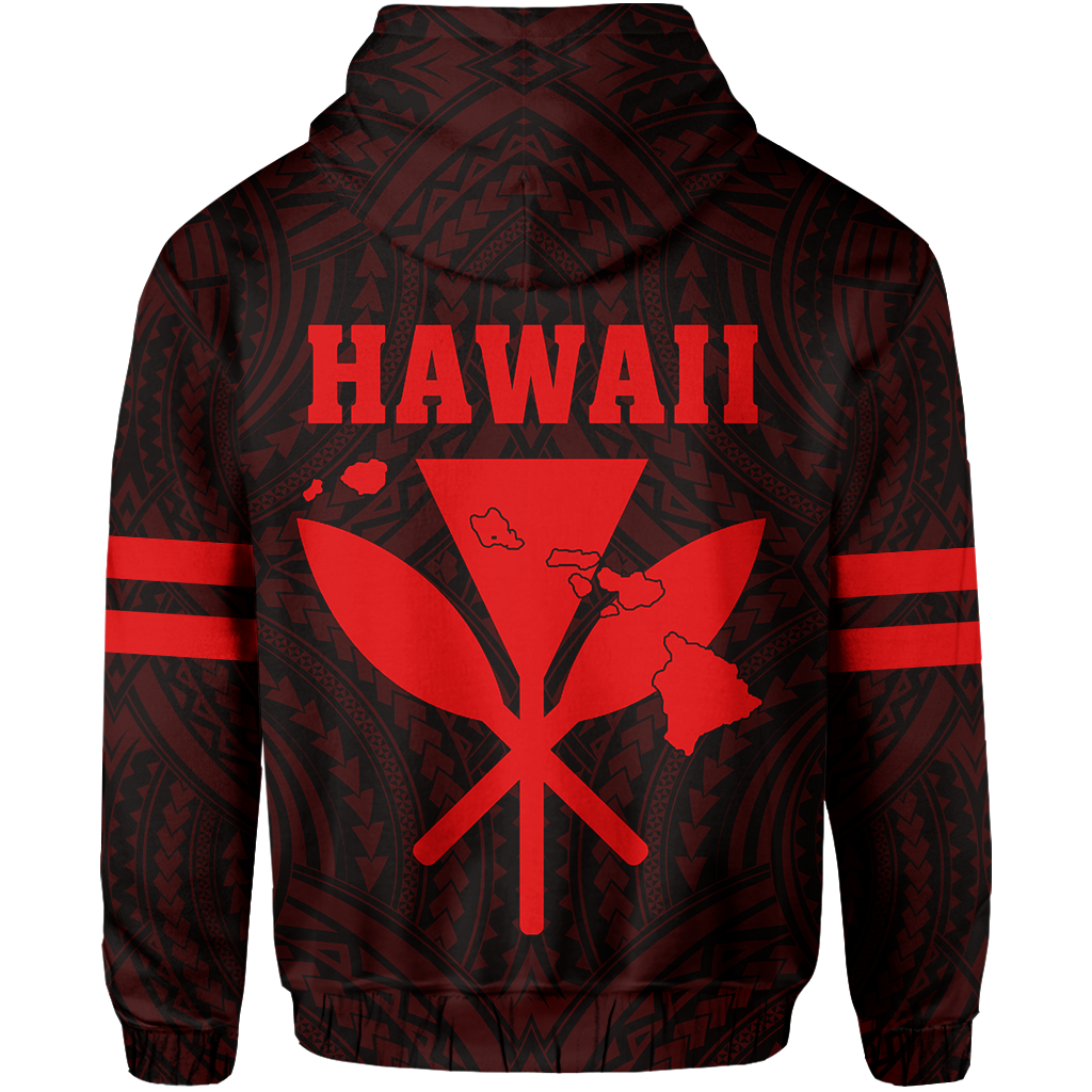 Polynesian King Kanaka Map Seal of Hawaii Zip Hoodie Red - Polynesian Pride