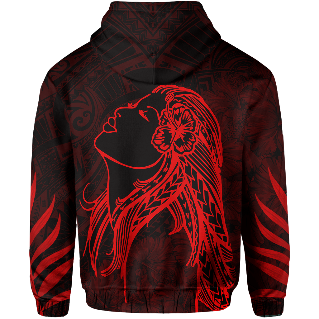 Polynesian Tropic Hula Girl Hibiscus Hawaii Hoodie Red - Polynesian Pride