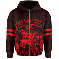 Polynesian King Kanaka Map Seal of Hawaii Zip Hoodie Red - Polynesian Pride