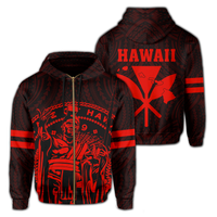 Polynesian King Kanaka Map Seal of Hawaii Zip Hoodie Red Unisex Red - Polynesian Pride