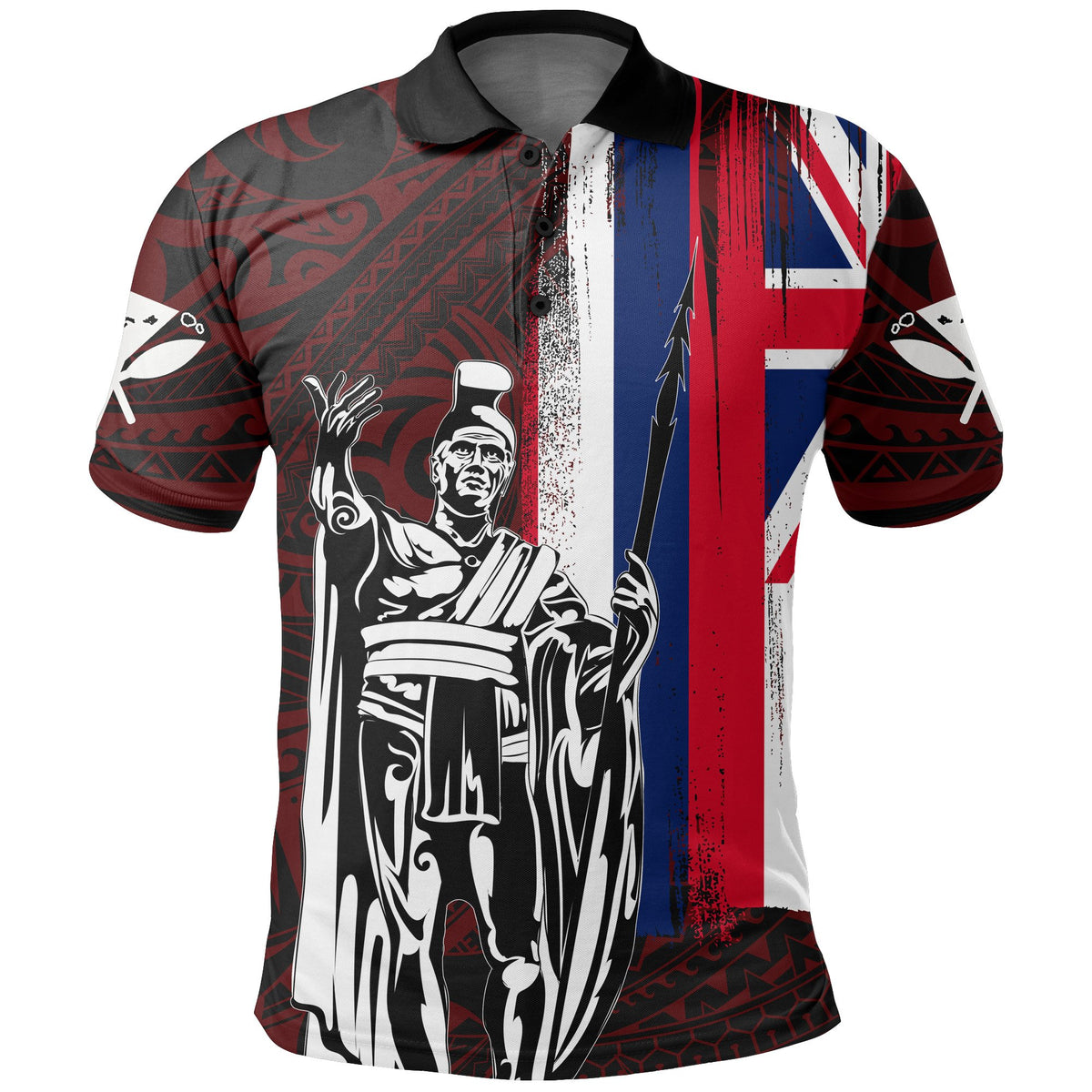 Hawaii King Flag Polynesian Polo Shirt Red - Polynesian Pride