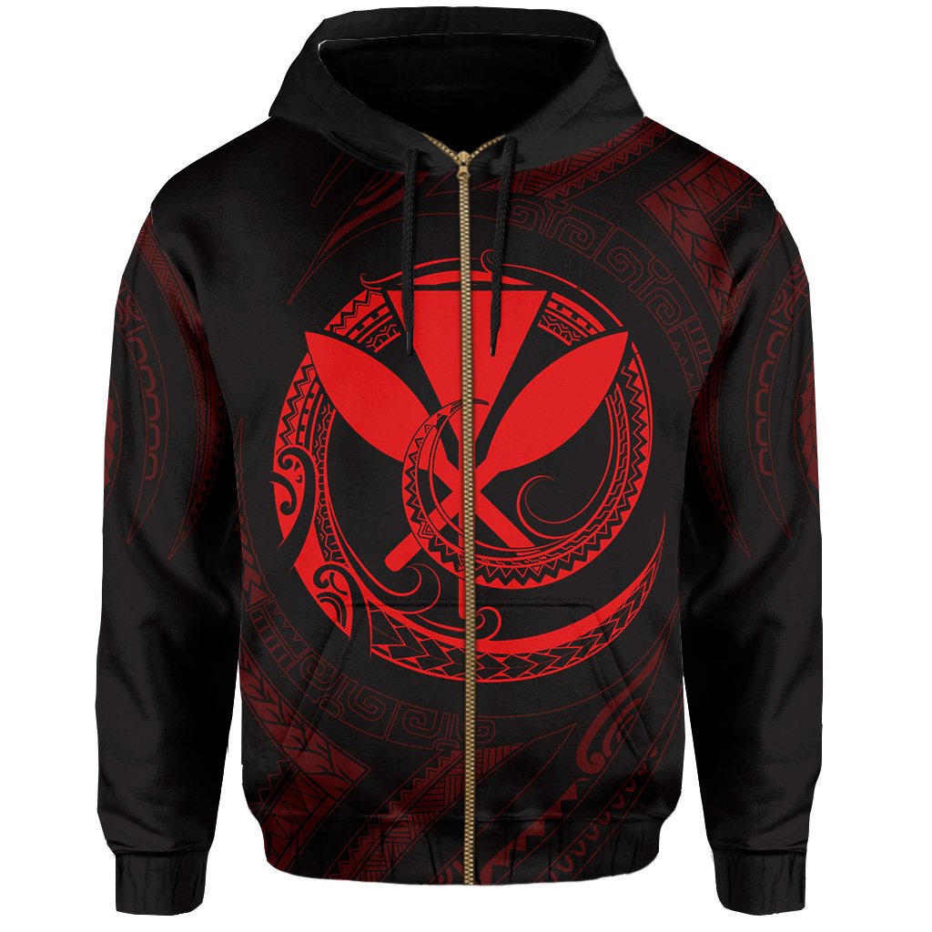 Polynesian Kanaka Shaka Map of Hawaii Zip Hoodie Red - Polynesian Pride