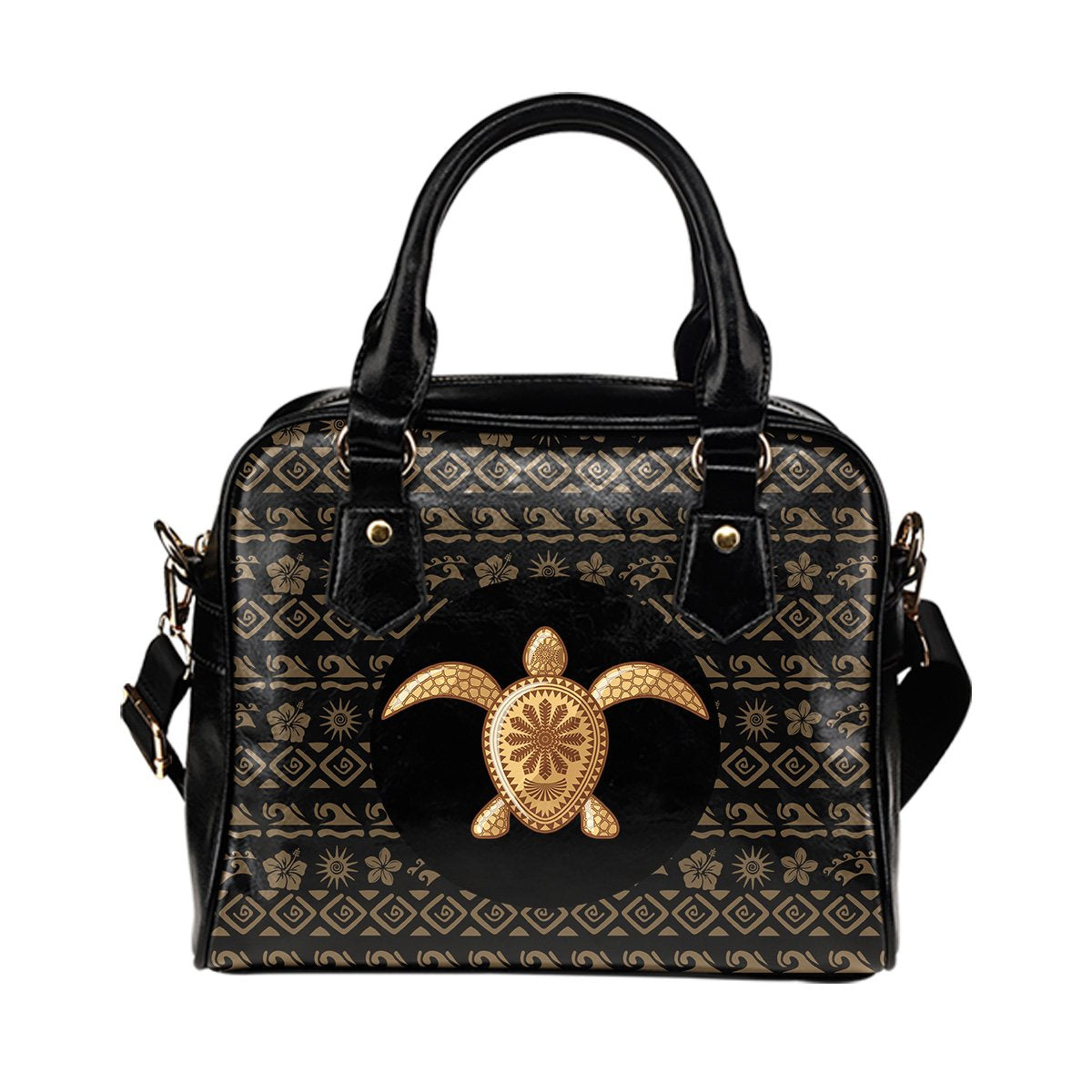 Personalized - Hawaii Turtle Golden Pattern Shoulder Handbag - Polynesian Pride