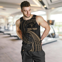Niue Polynesian Custom Personalised Men's Tank Top - Gold Tribal Wave - Polynesian Pride